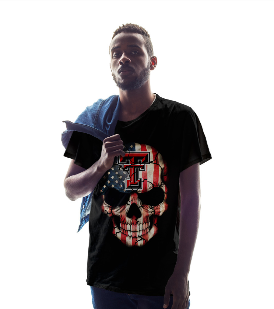 Texas Tech Red Raiders American Flag Skull T-Shirt
