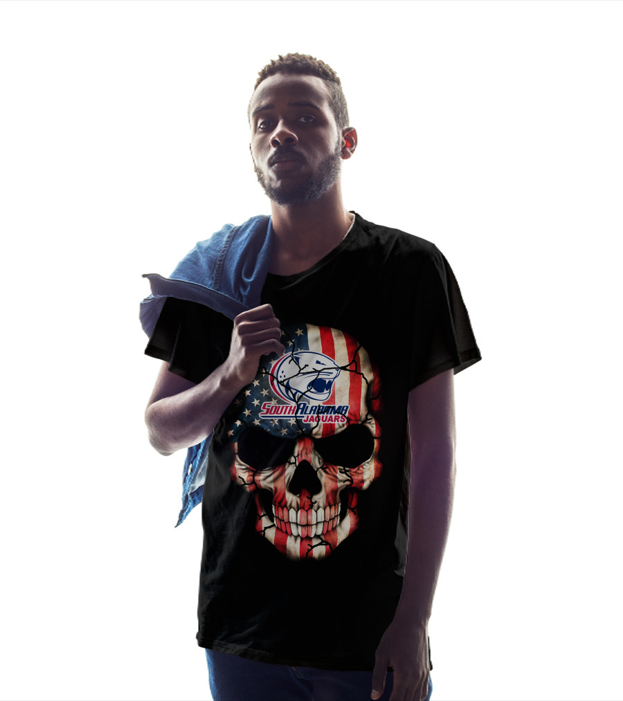 South Alabama Jaguars American Flag Skull T-Shirt