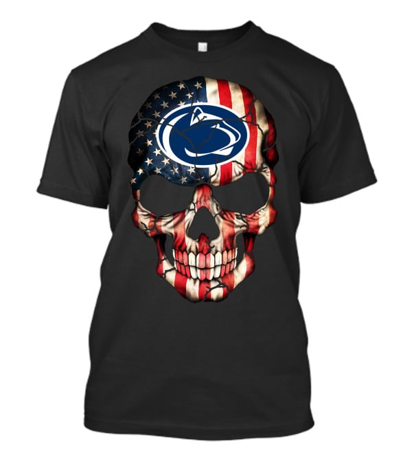 Penn State Nittany Lions American Flag Skull T-Shirt