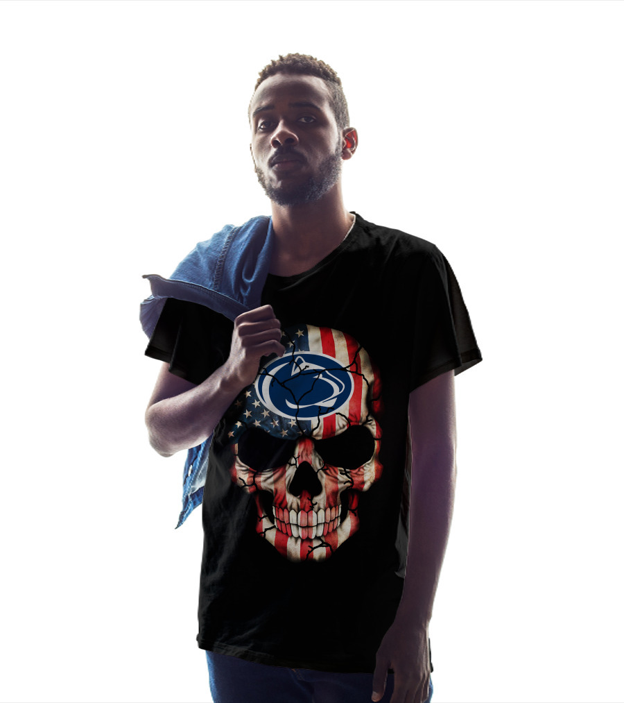 Penn State Nittany Lions American Flag Skull T-Shirt