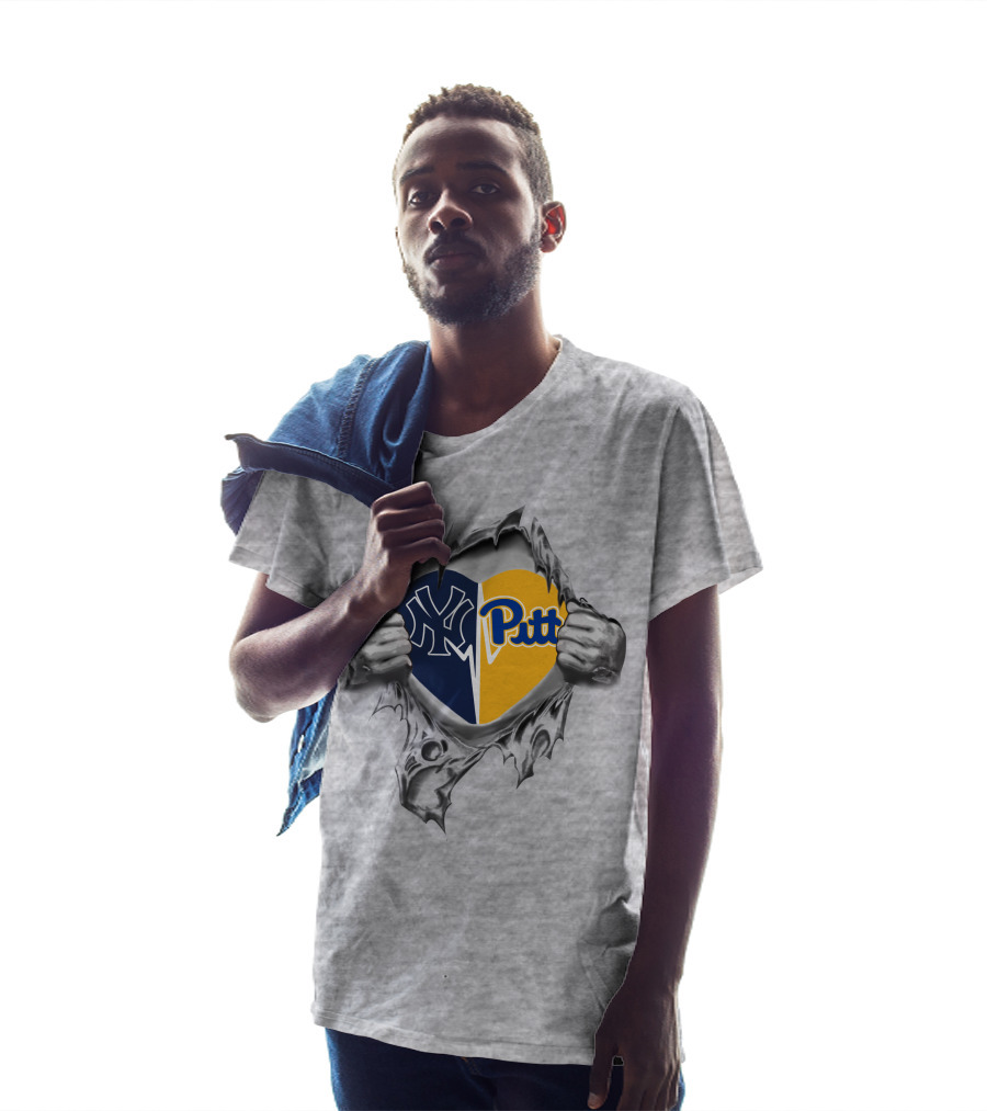 Yankees Pitt Split Heart With Torn Metal Effect T-Shirt