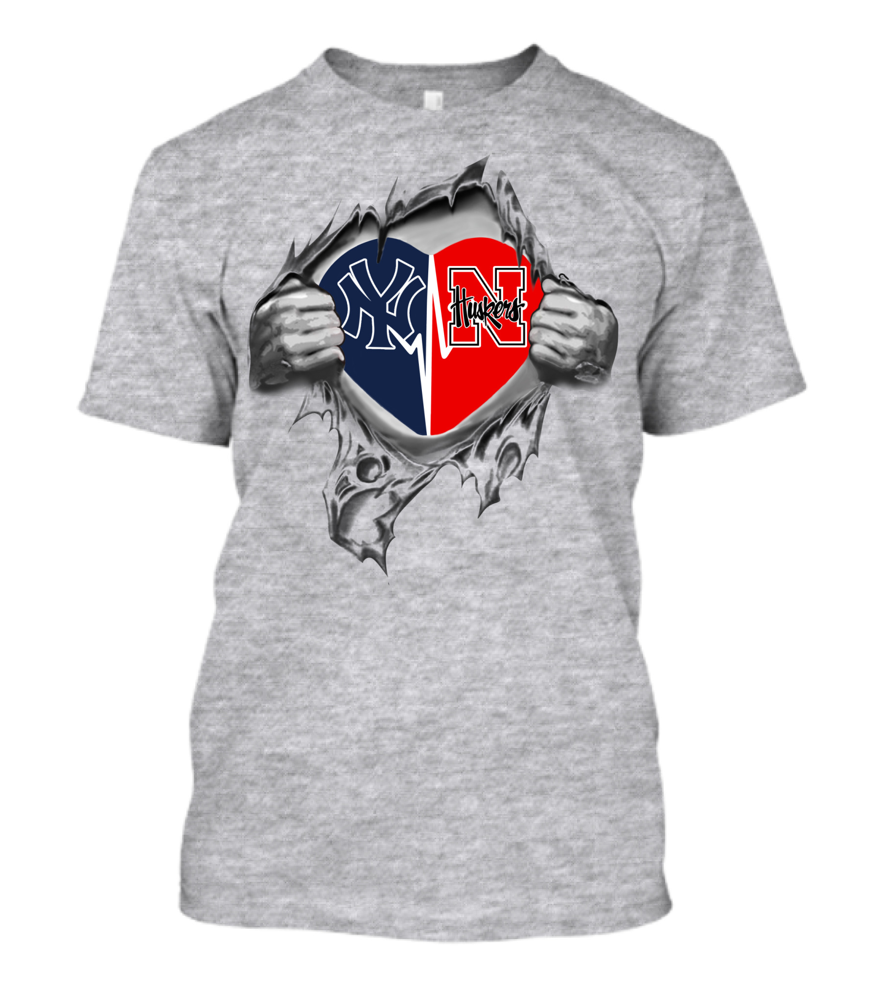 Yankees Huskers Nebraska Heart Torn Open T-Shirt