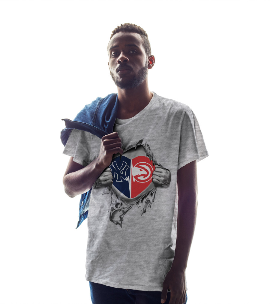 Yankees Atlanta Hawks Heart Logo Torn T-Shirt