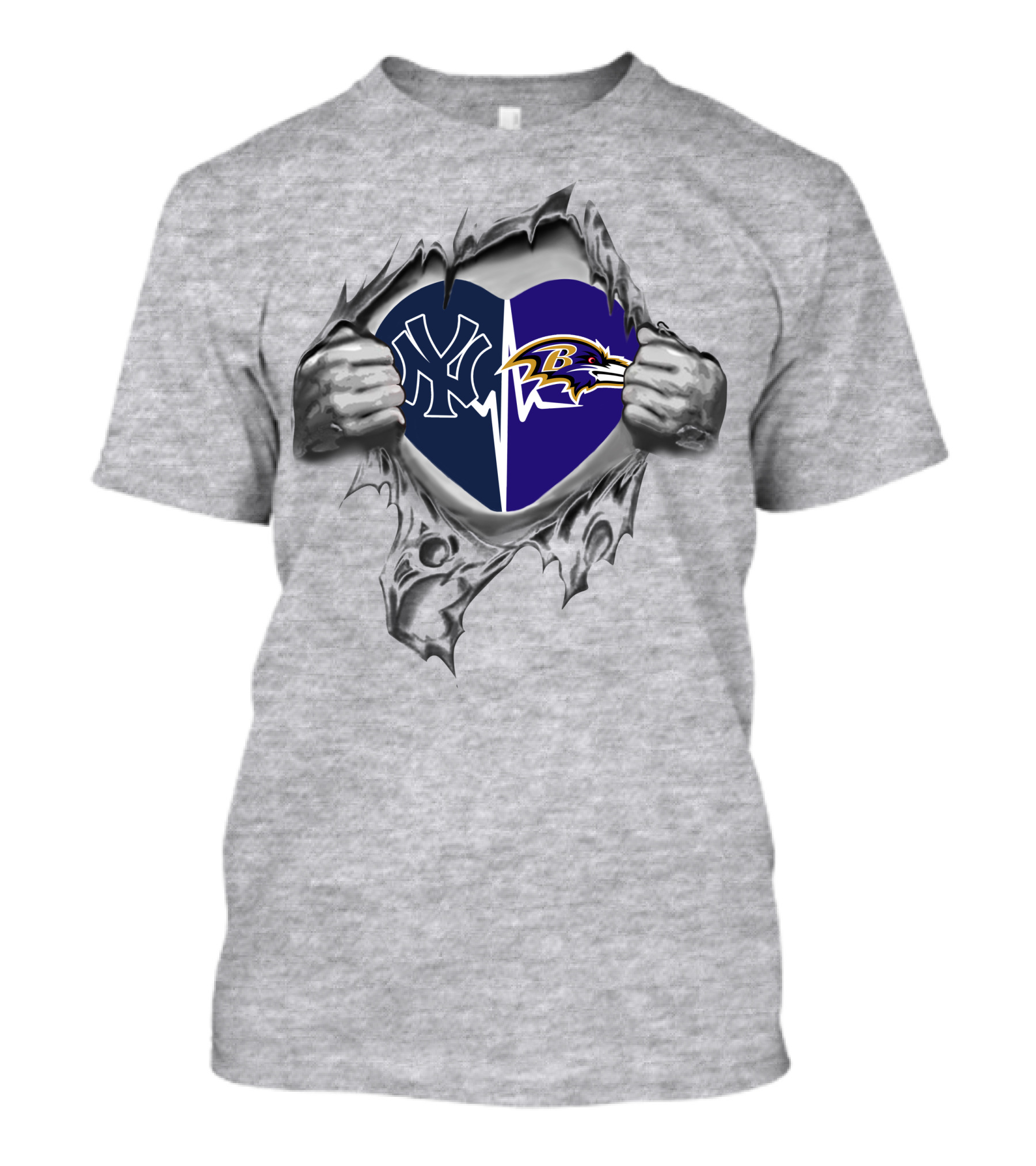 Yankees Baltimore Ravens Heart Split T-Shirt