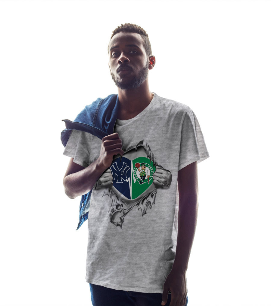 Yankees Celtics Heart Torn Open T-Shirt