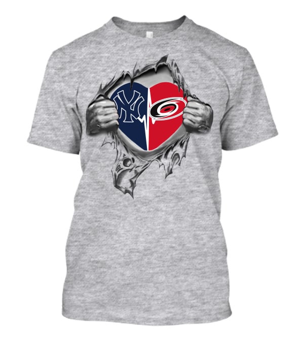 Yankees Carolina Hurricanes Heart Emblem Ripped T-Shirt