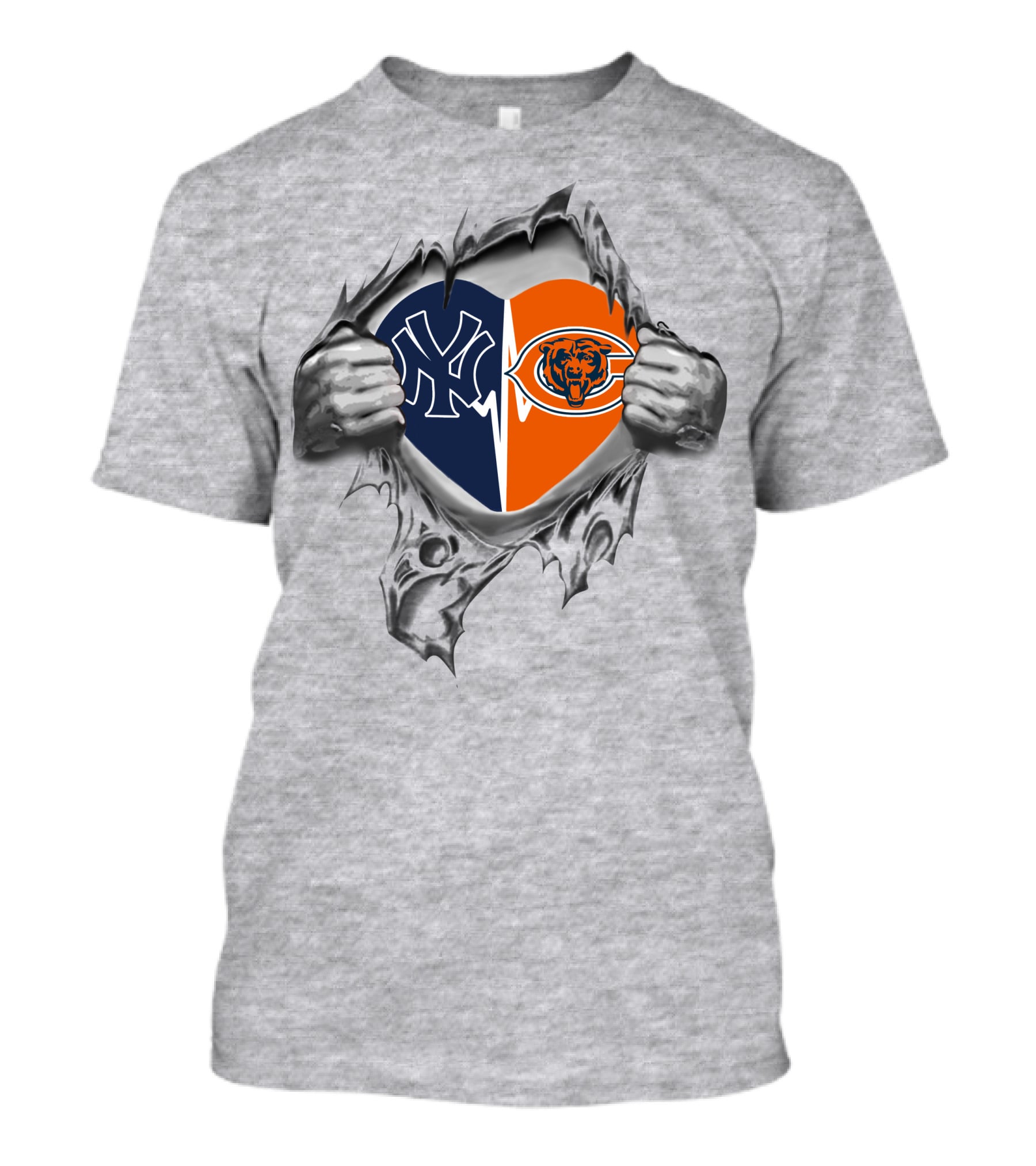 Yankees Chicago Bears Heart Logo Tear T-Shirt