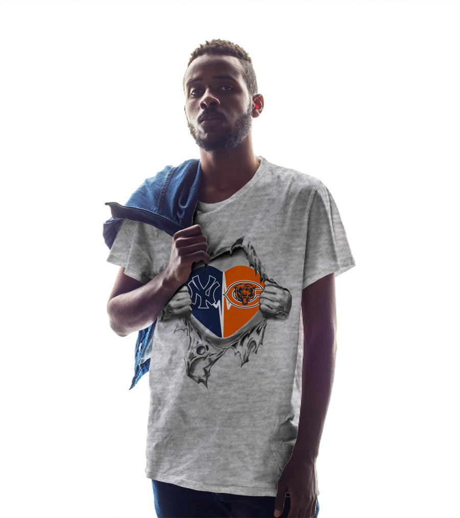 Yankees Chicago Bears Heart Logo Tear T-Shirt