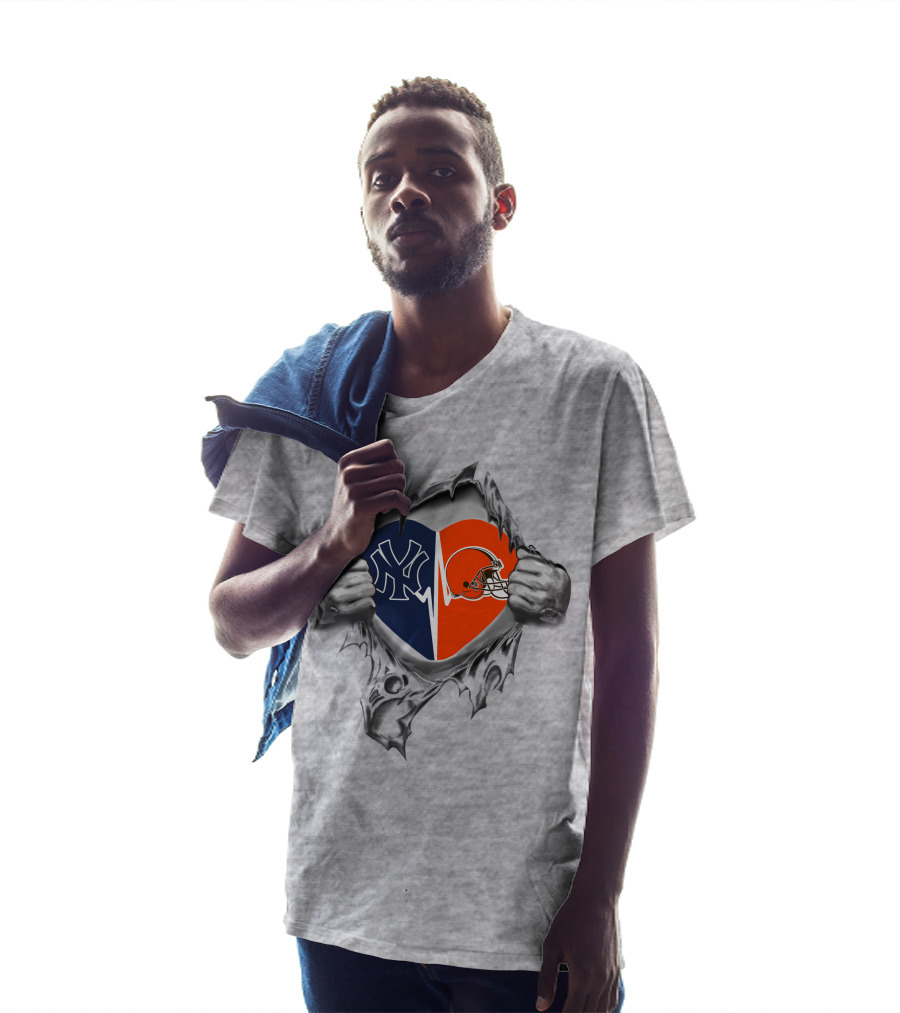 Yankees Cleveland Browns Heart Logos Fan Loyalty T-Shirt