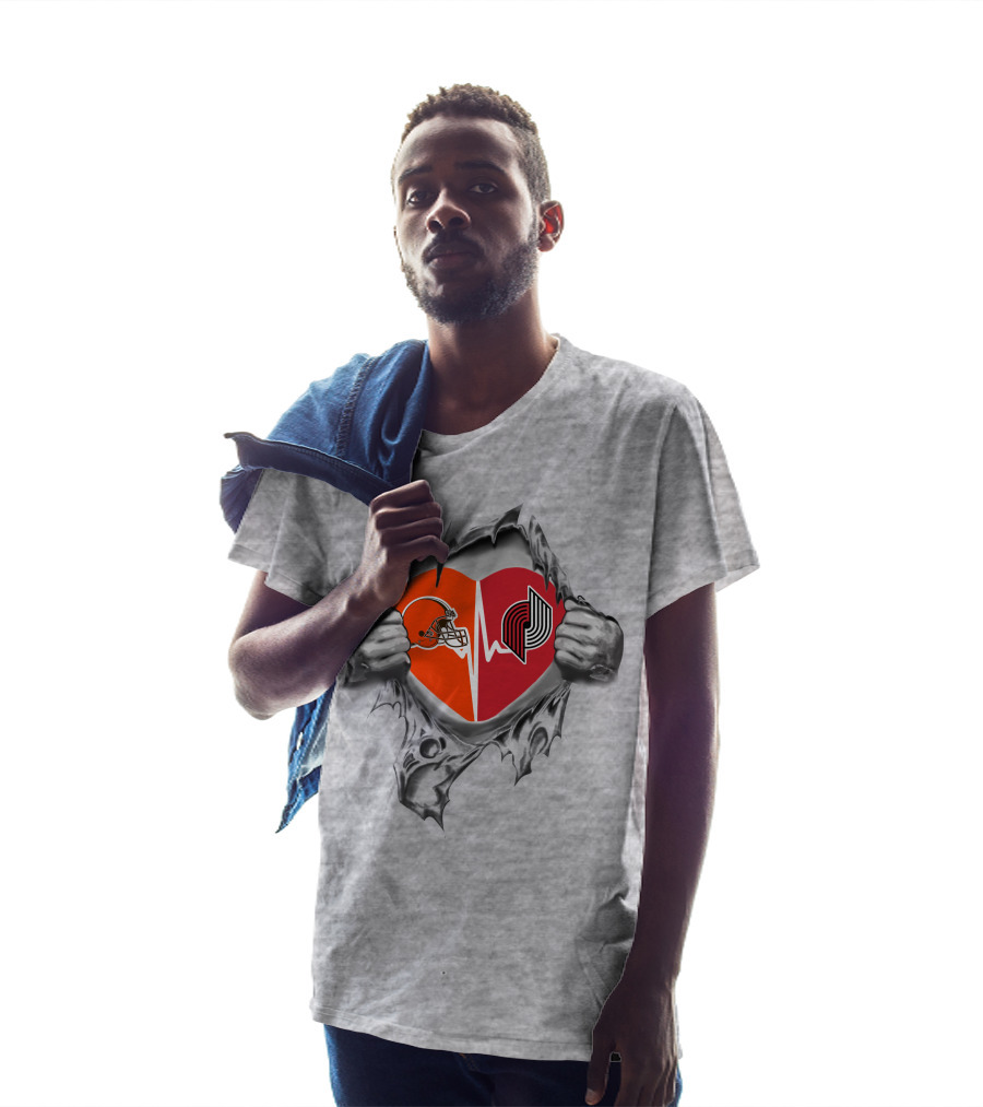 Cleveland Browns Portland Trail Blazers Heartbeat Fusion T-Shirt