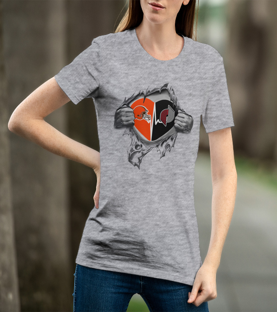 Cleveland Browns Portland Trail Blazers Heart T-Shirt