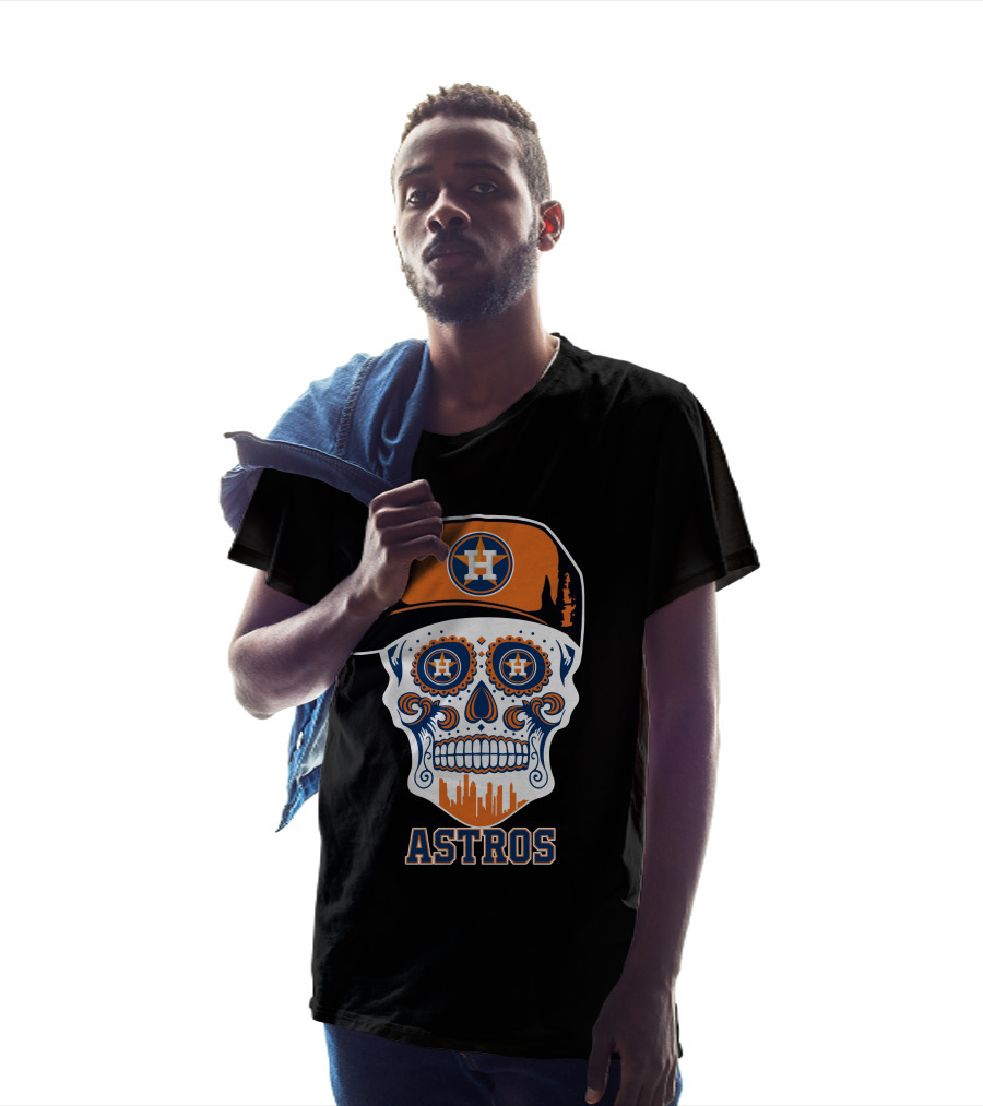 Astros Skull With Cap And Houston Skyline Motif T-Shirt