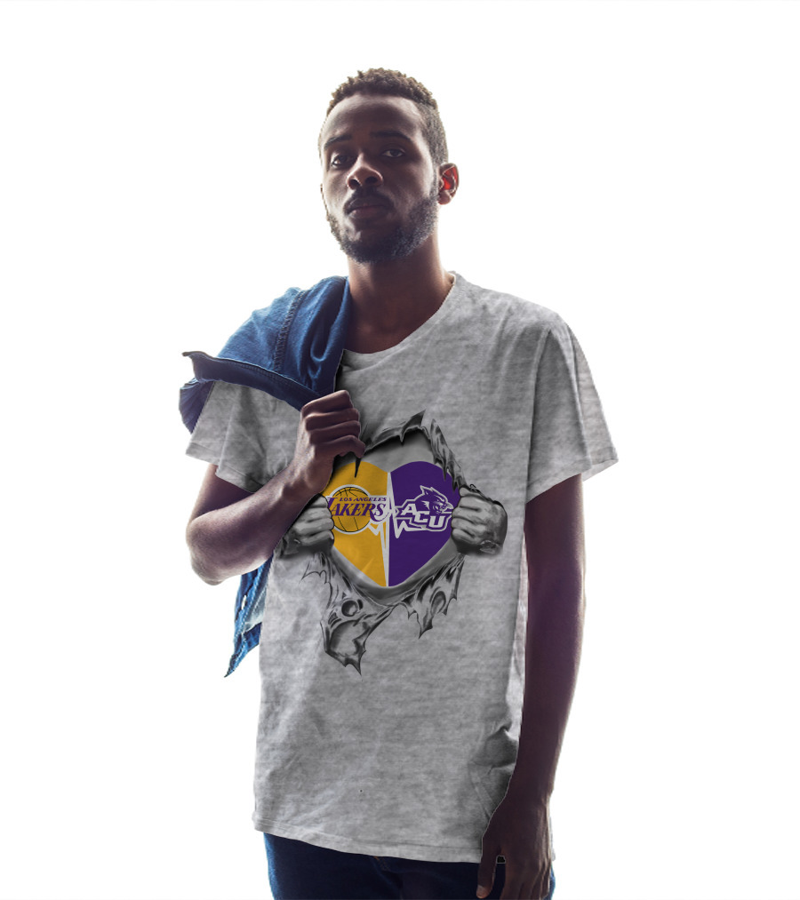 Los Angeles Lakers Abilene Christian Wildcats Heart T-Shirt