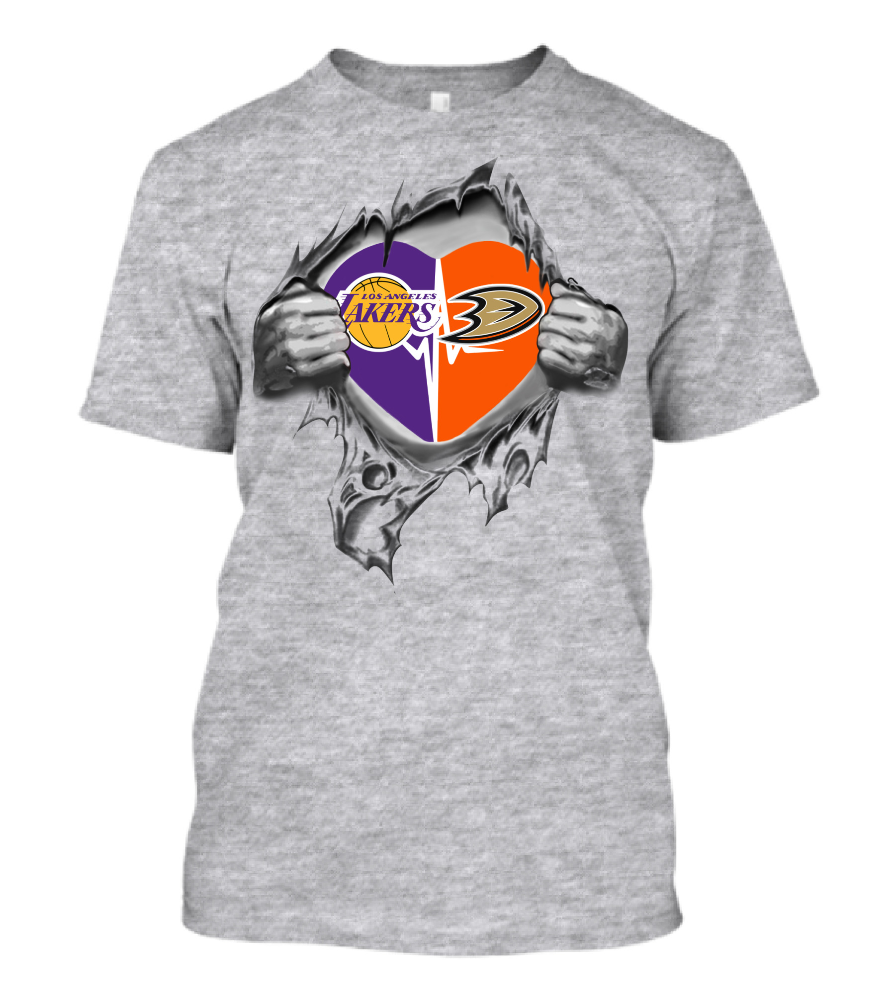Los Angeles Lakers Anaheim Ducks Heart Torn Metal T-Shirt