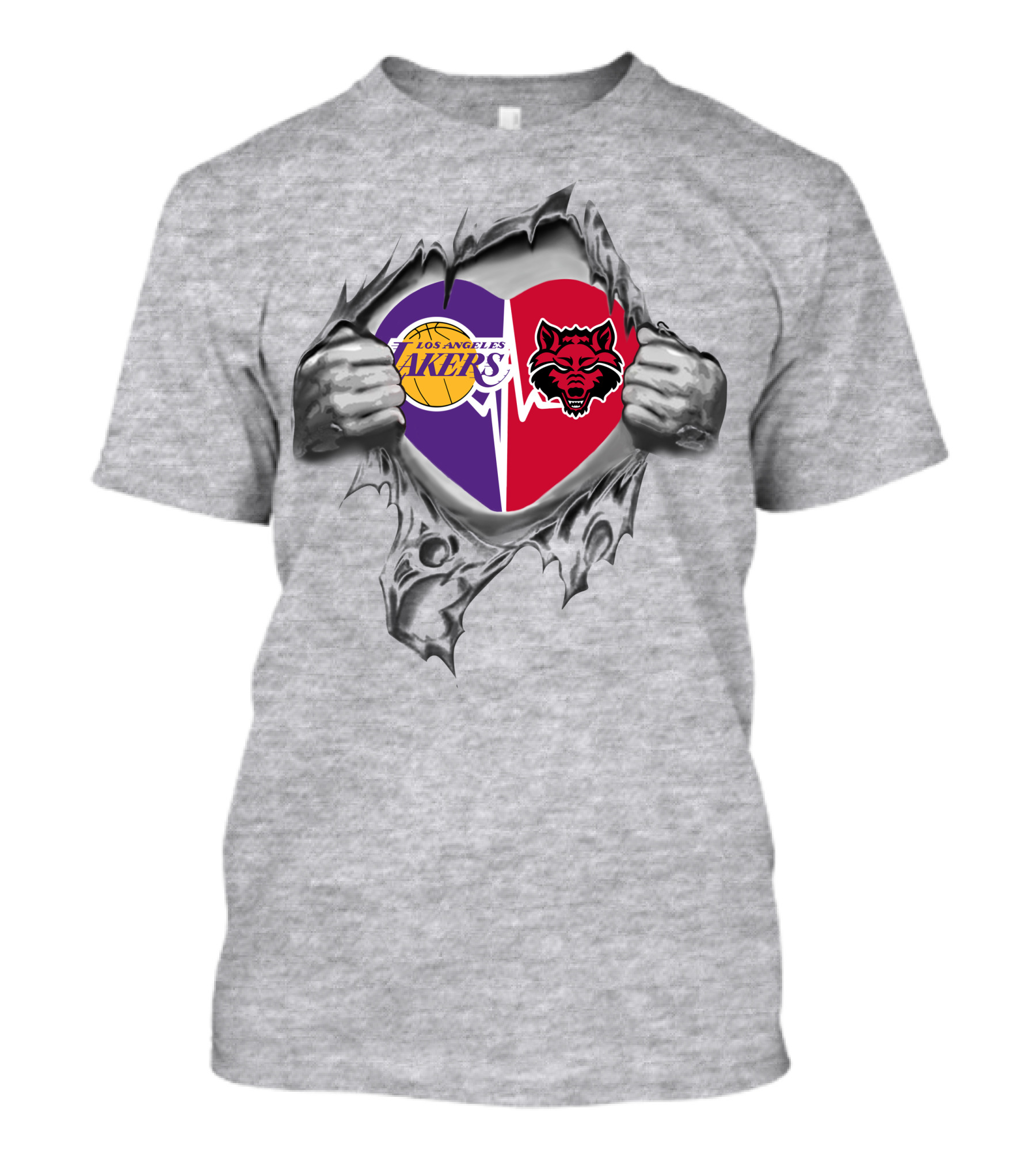 Los Angeles Lakers Arkansas State Red Wolves Heartbeat Unity T-Shirt