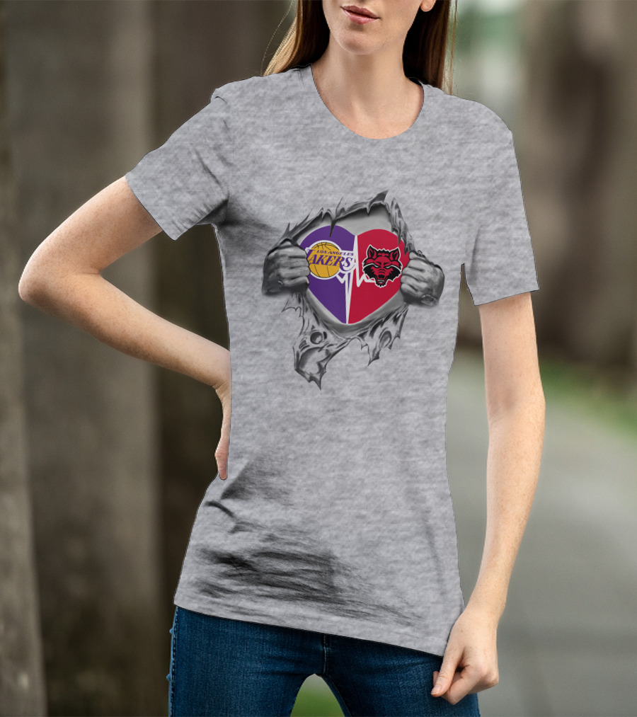 Los Angeles Lakers Arkansas State Red Wolves Heartbeat Unity T-Shirt