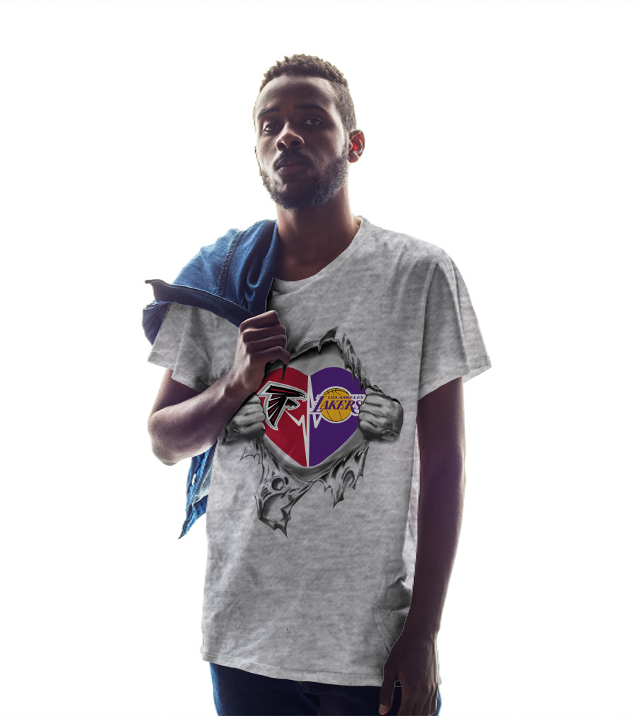 Los Angeles Lakers Atlanta Falcons Heart Logo Split T-Shirt