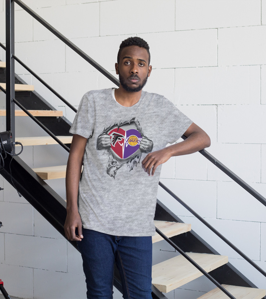 Los Angeles Lakers Atlanta Falcons Heart Logo Split T-Shirt