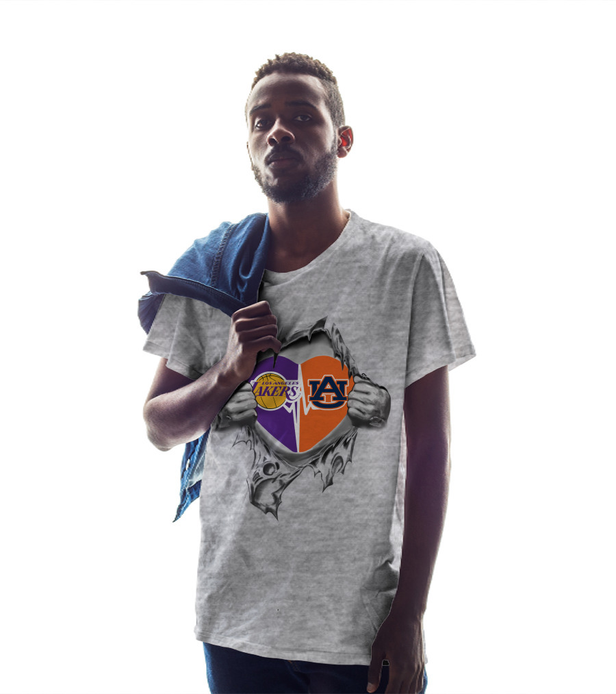 Los Angeles Lakers Auburn Tigers Heart Split Loyalty T-Shirt