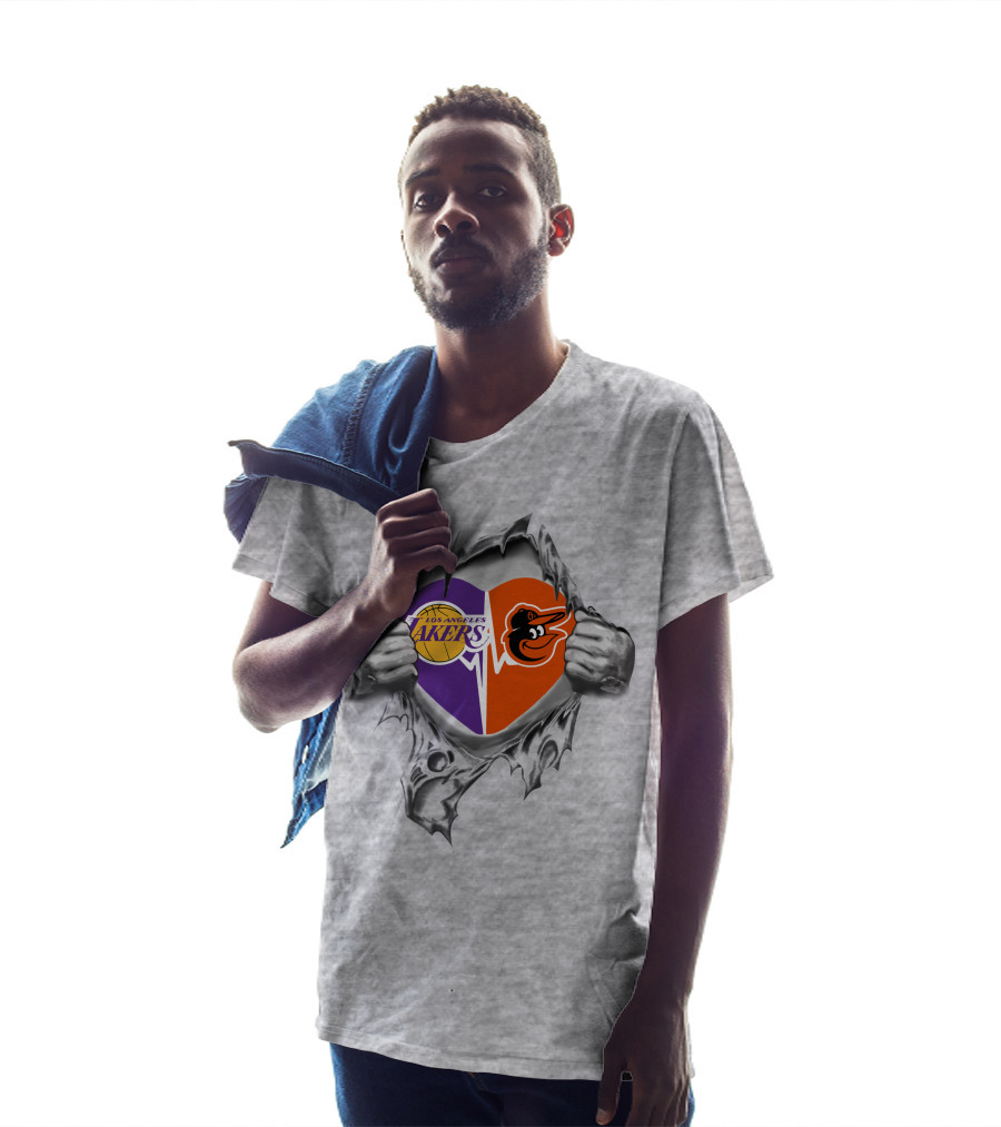 Los Angeles Lakers Baltimore Orioles Heartbeat Passion T-Shirt
