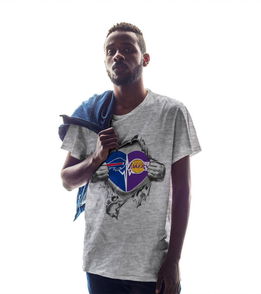 Lakers Buffalo Bills Heart Logo Torn Reveal T-Shirt