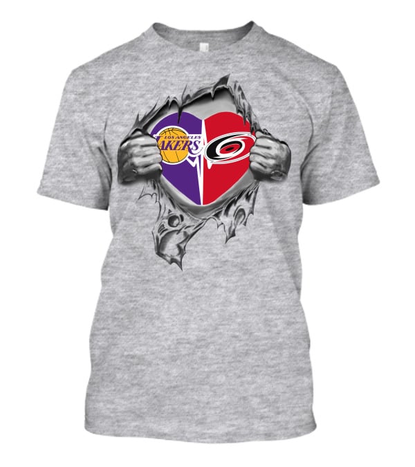 Los Angeles Lakers Carolina Hurricanes Heart Logo Fan Passion T-Shirt