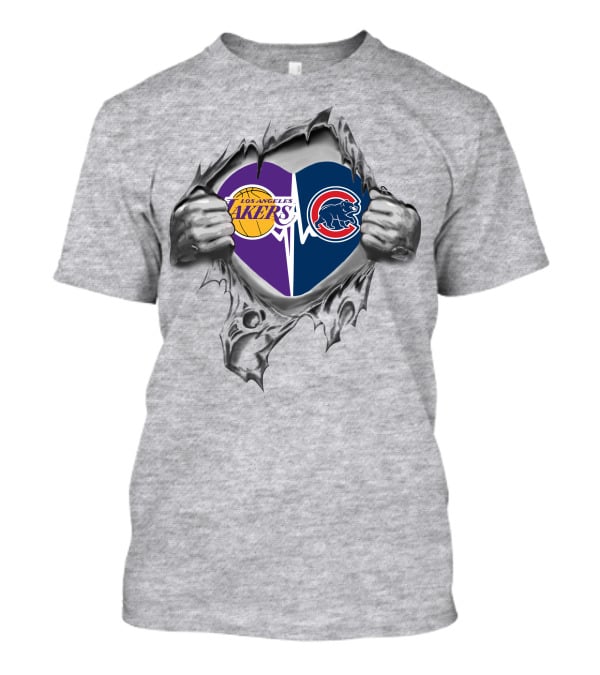 Los Angeles Lakers Chicago Cubs Heart Torn Silver T-Shirt