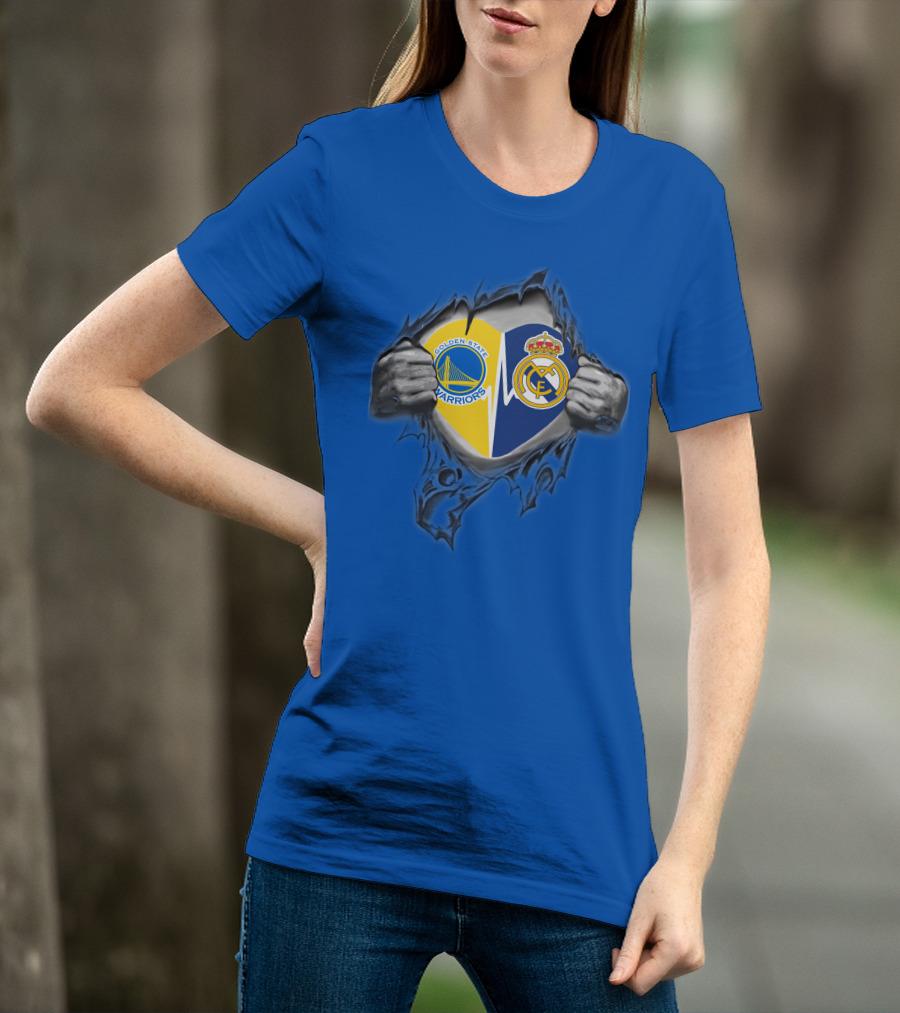 Golden State Warriors Real Madrid Dual Loyalty Emblem In My Heart T-Shirt