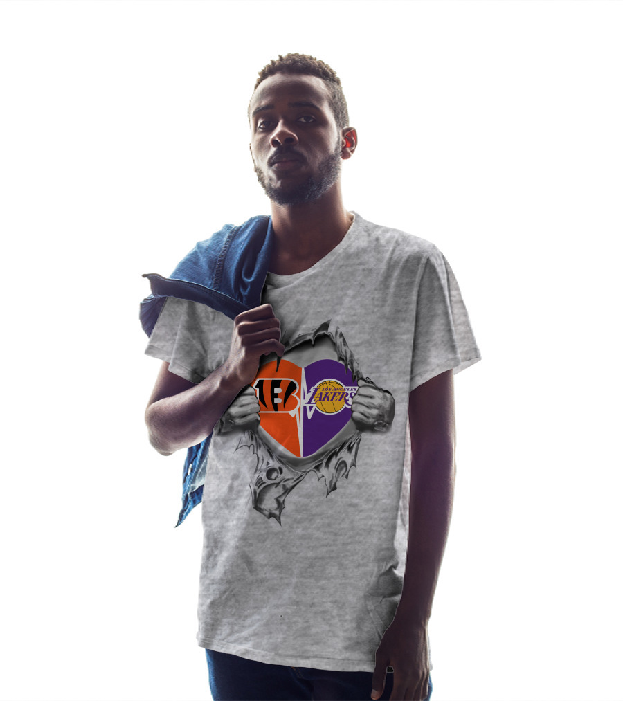 Lakers Cincinnati Bengals Heart Logo Fusion T-Shirt