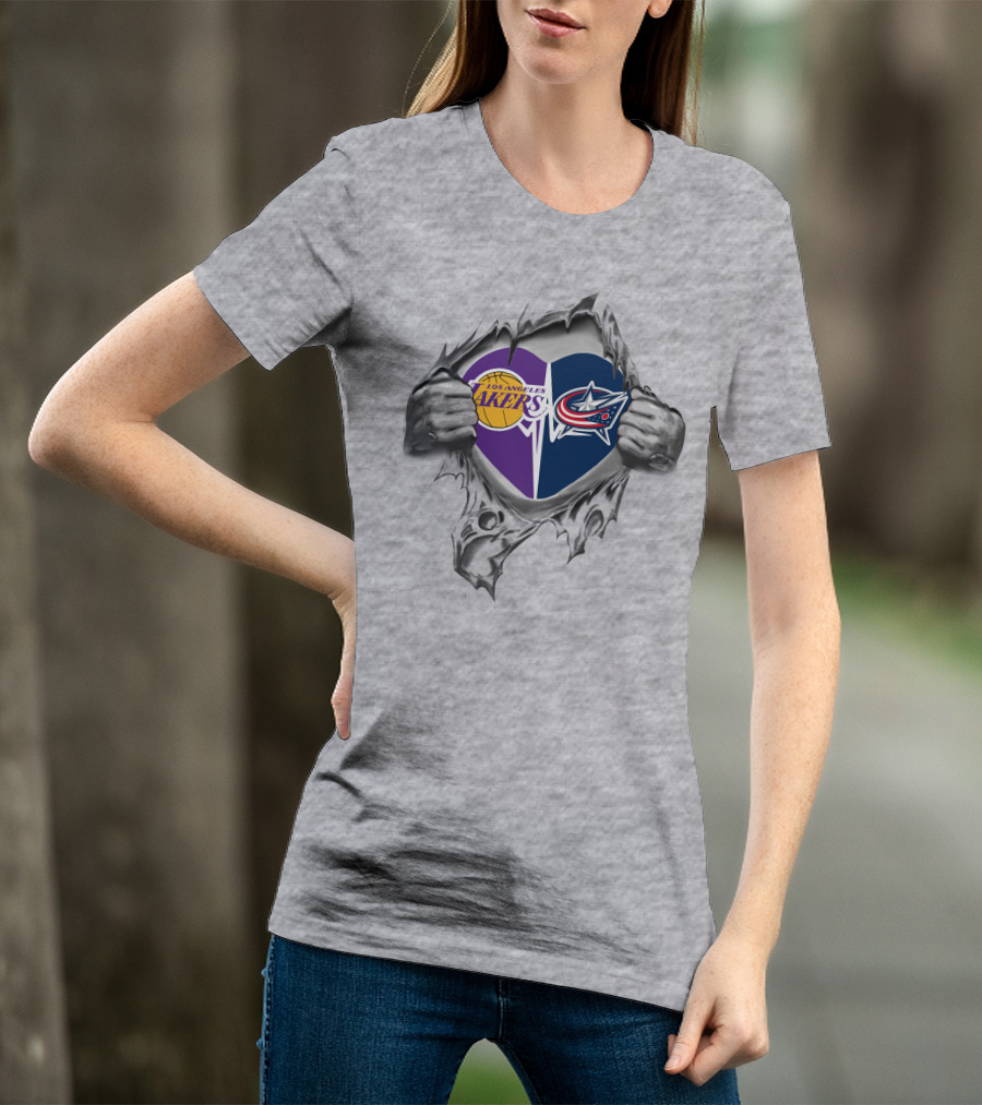 Los Angeles Lakers Columbus Blue Jackets Heart Logos T-Shirt