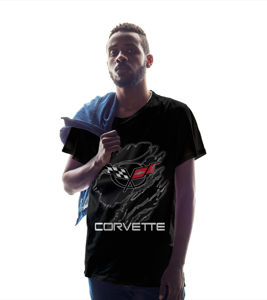 Corvette Checkered And Red Flag Emblem T-Shirt