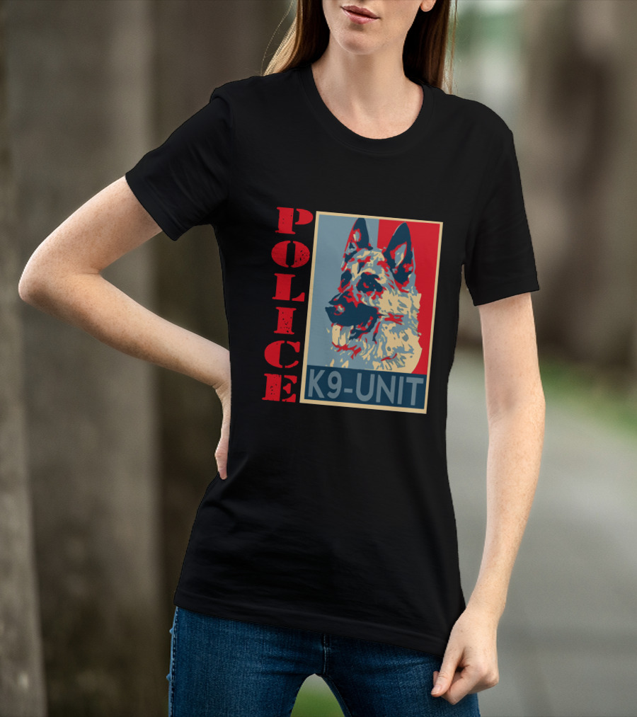 POLICE K9 UNIT Shepherd Portrait In Red Blue And Beige T-Shirt