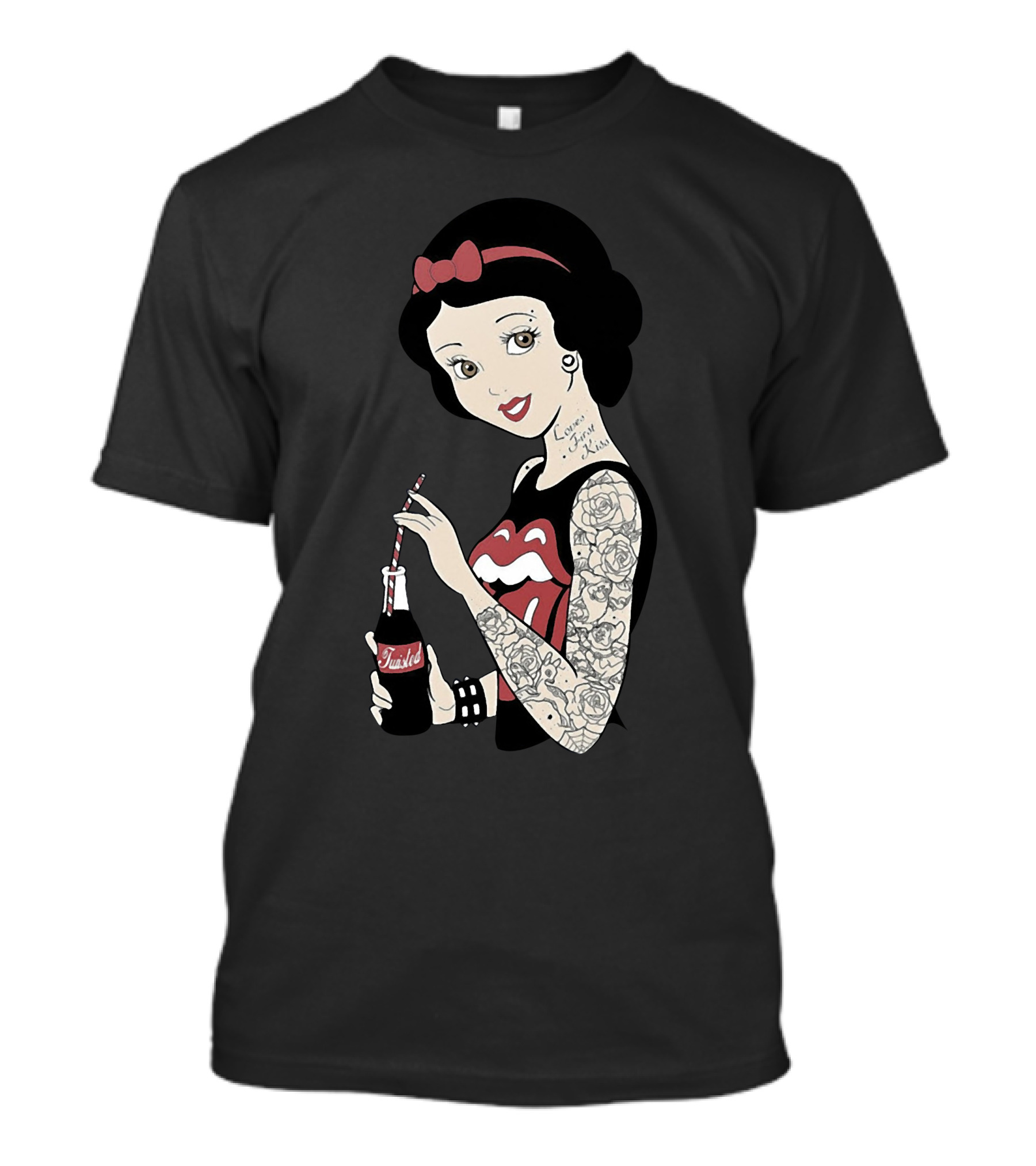 Princess Tattoo Pop Culture Mashup With Rolling Stones And Soda Branding T-Shirt