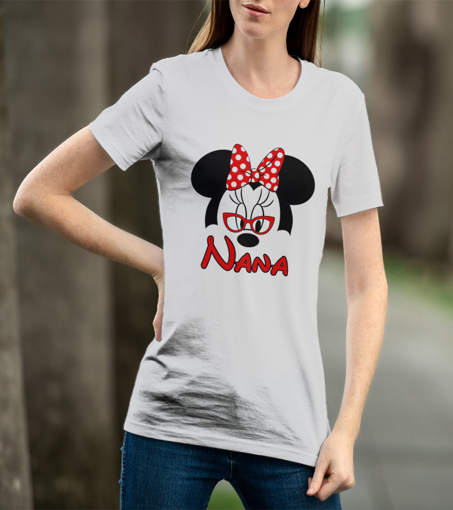 Nana Minnie Mouse Glasses Polka Dot Bow T-Shirt