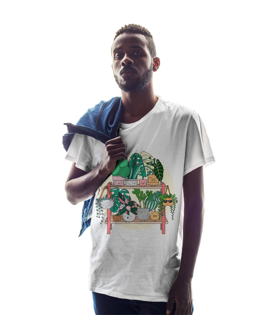 Little Joyful Plant Stand With Happy Houseplants T-Shirt
