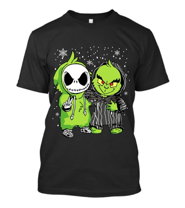 Grinch And Jack Skeleton Snowflake Hoodie Duo T-Shirt