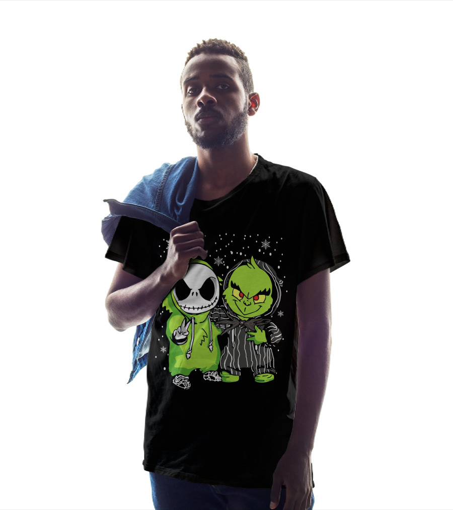 Grinch And Jack Skeleton Snowflake Hoodie Duo T-Shirt