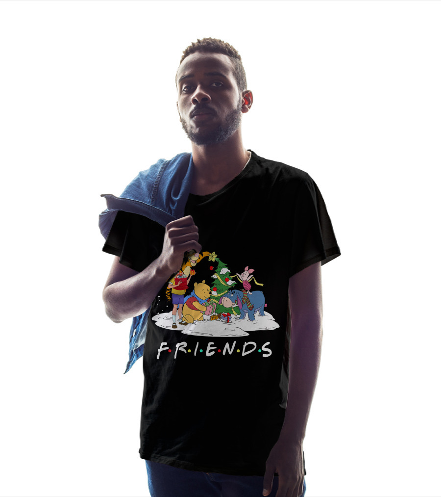FRIENDS Pooh Tigger Eeyore Piglet Christmas Tree Santa Hat T-Shirt