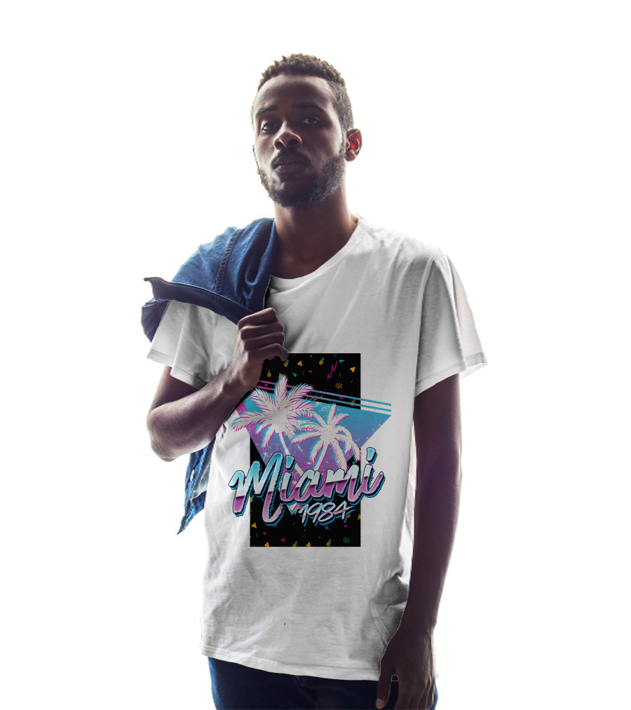 Miami 1984 Retro Palm Trees Neon Abstract T-Shirt