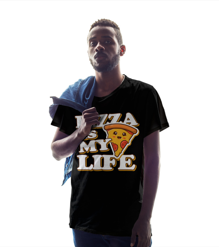 PIZZA IS MY LIFE Pizza Slice Happy Expression T-Shirt