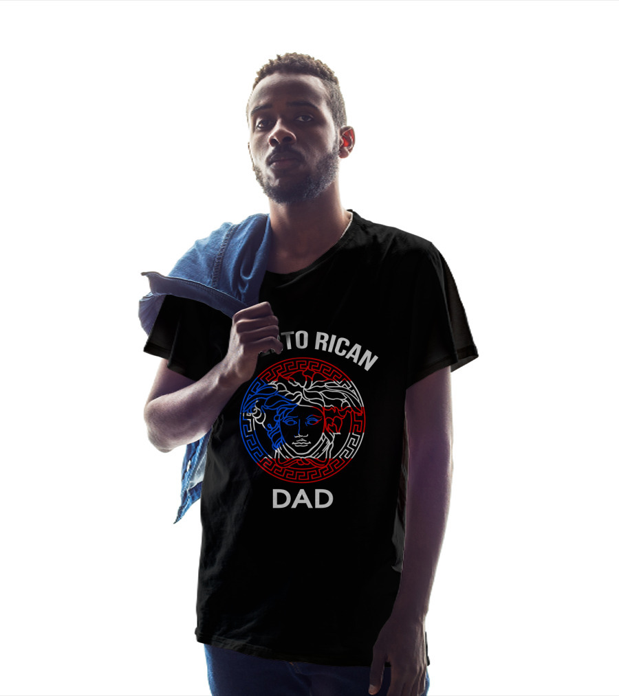 PUERTO RICAN DAD Medusa Head Red Blue Greek Key Circle T-Shirt
