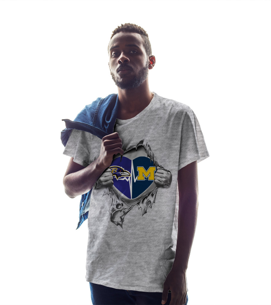 Baltimore Ravens Michigan Wolverines Heartbeat T-Shirt