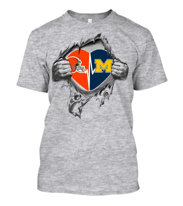 Michigan Wolverines Cleveland Browns Heart Logo Novelty T-Shirt