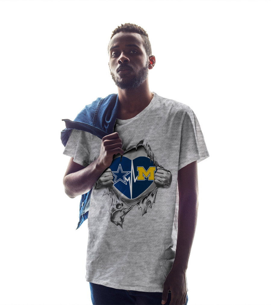 Michigan Wolverines Dallas Cowboys Heart Torn T-Shirt
