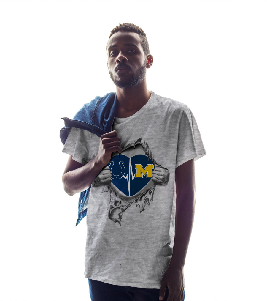 Heart Of A Michigan Wolverines And Indianapolis Colts Fan T-Shirt