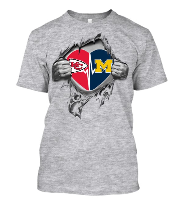 Michigan Wolverines And Kansas City Chiefs Heart T-Shirt