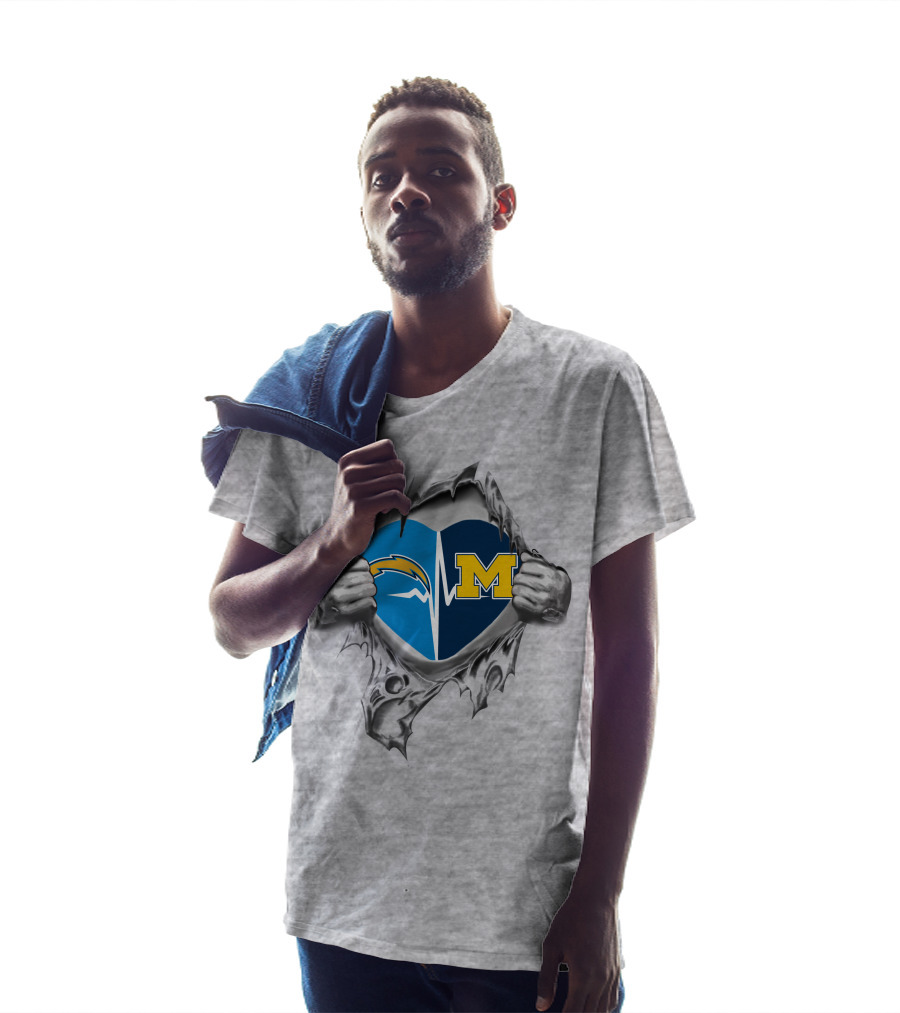 Heart Of Michigan Wolverines And Los Angeles Chargers T-Shirt