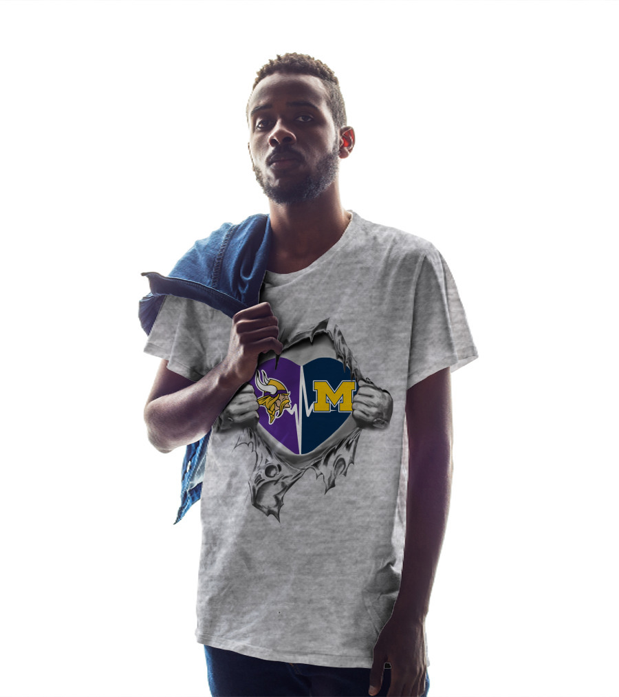 Michigan Wolverines Minnesota Vikings Heartbeat Logo Fusion T-Shirt