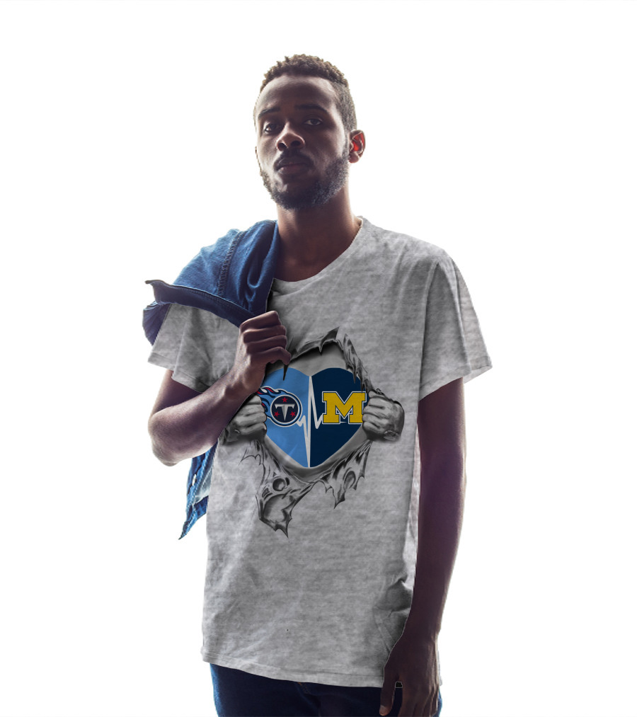 Michigan Wolverines Heartbeat Tennessee Titans Dual T-Shirt