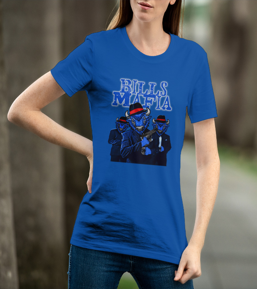 Bills Mafia Suited Blue Bulls Gang With Red Hats T-Shirt